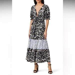 Love, Whit by Whitney Port Black Floral Puff Sleeve Dress Size Small